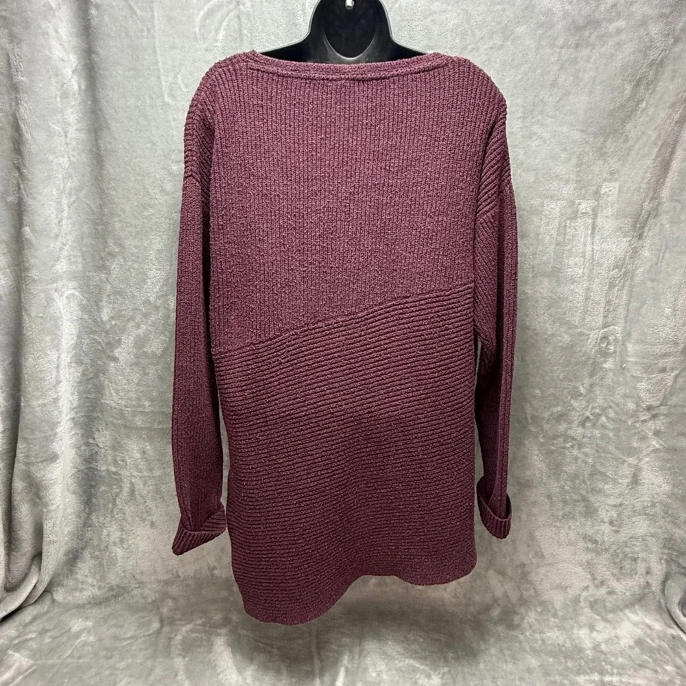 Simply Vera‎ Vera Wang Womens XL Plum Purple Ribbed Knit Asymmetrical Sweater XL